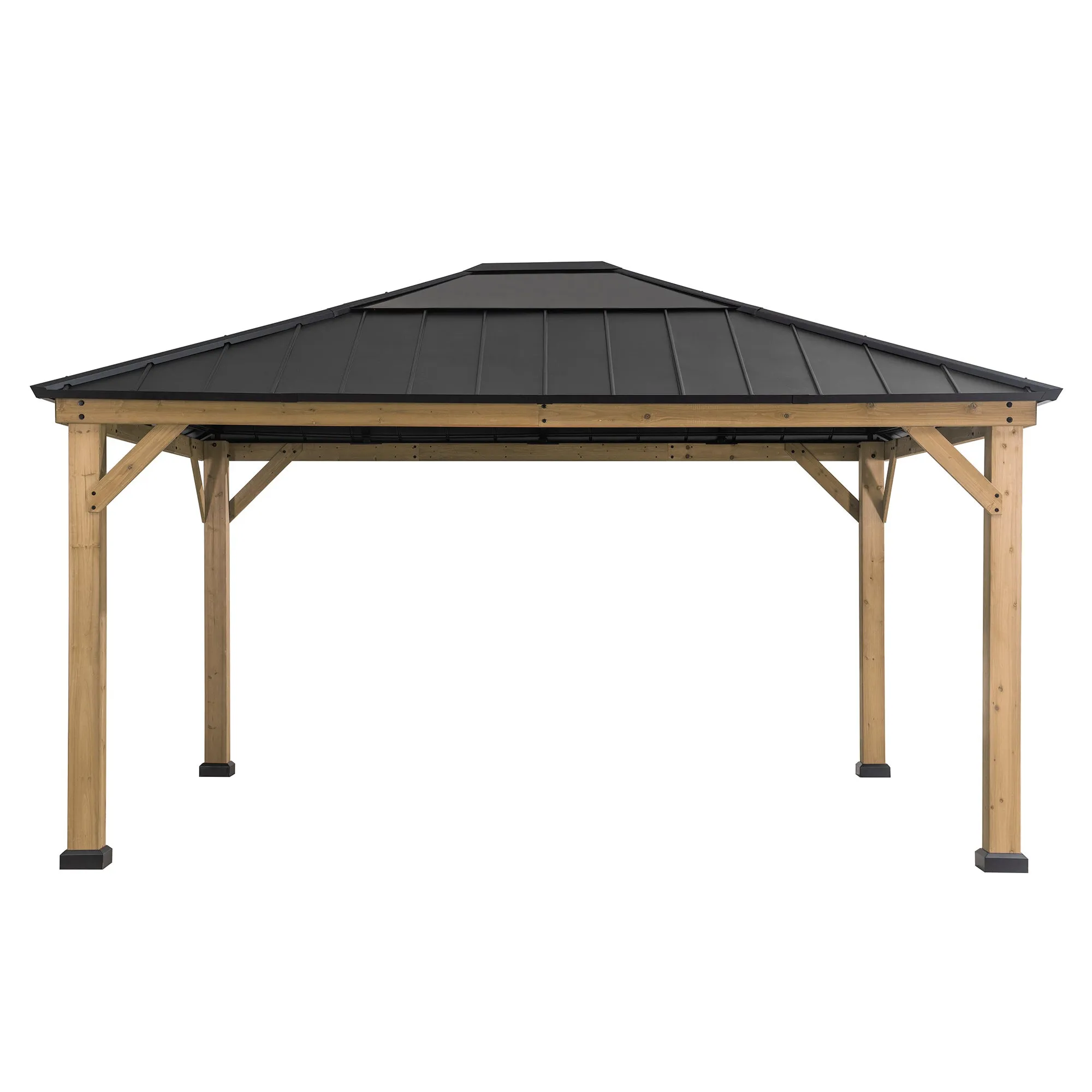 SUNJOY Outdoor Patio 13x15 Wooden Frame Backyard Hardtop Gazebo with Ceiling Hook