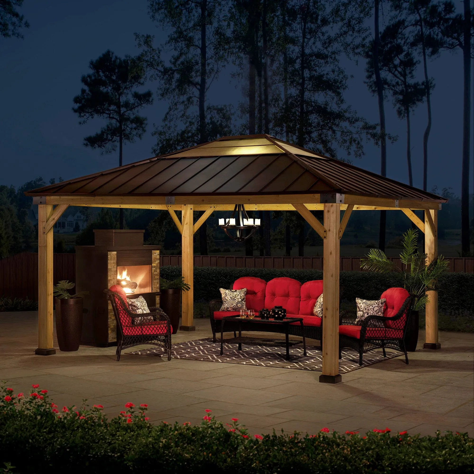 SUNJOY Outdoor Patio 13x15 Wooden Frame Backyard Hardtop Gazebo with Ceiling Hook