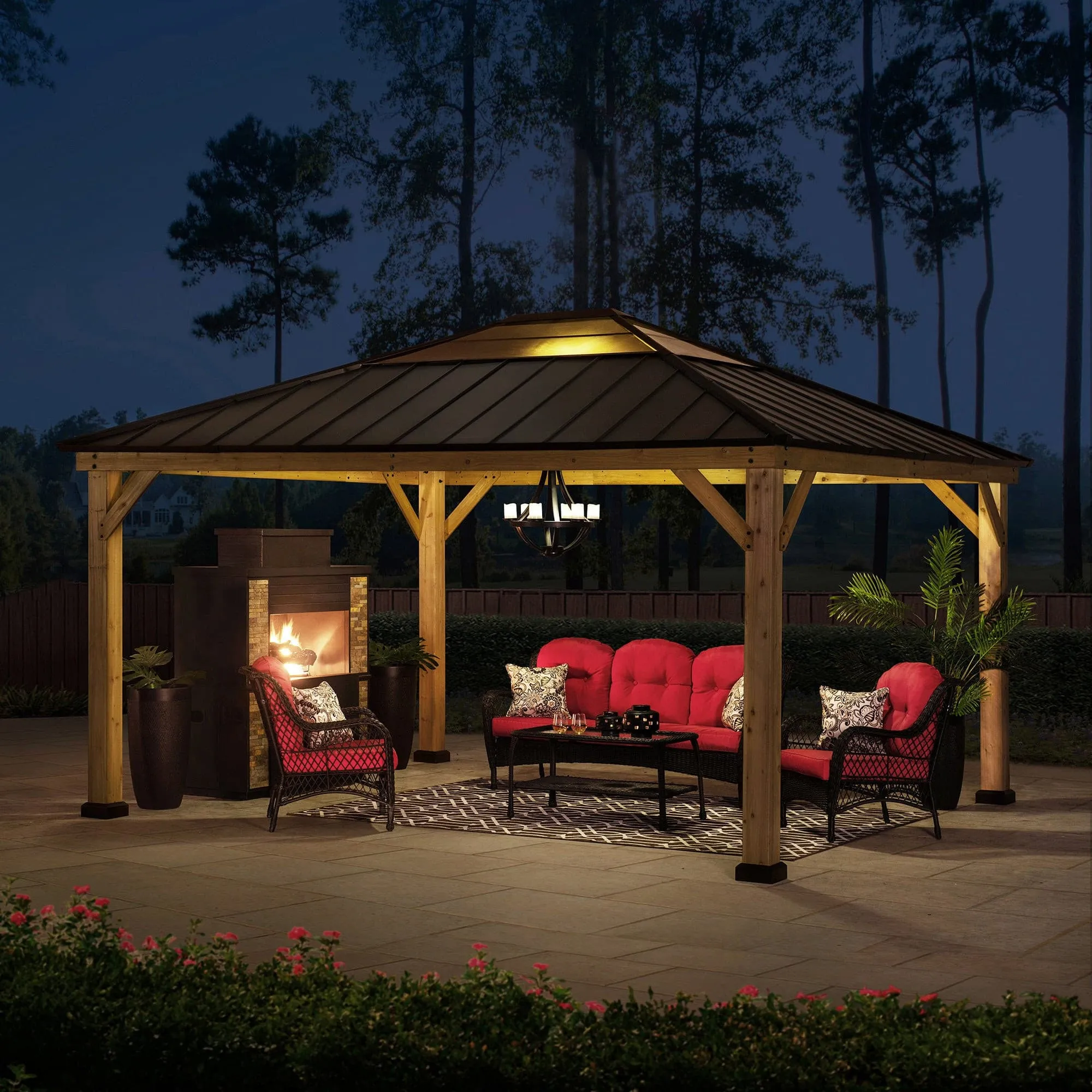 SUNJOY Outdoor Patio 13x15 Wooden Frame Backyard Hardtop Gazebo with Ceiling Hook