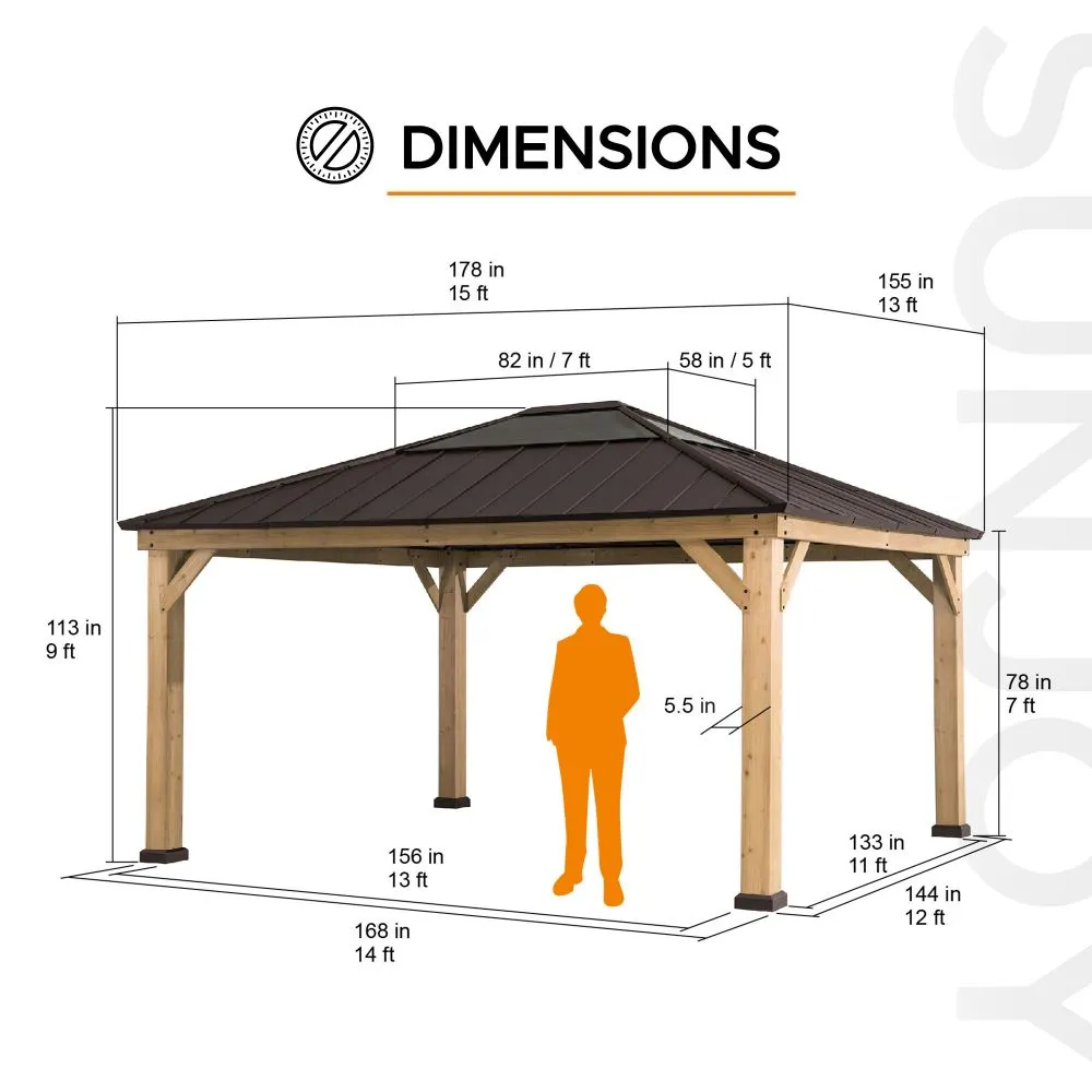 SUNJOY Outdoor Patio 13x15 Wooden Frame Backyard Hardtop Gazebo with Ceiling Hook