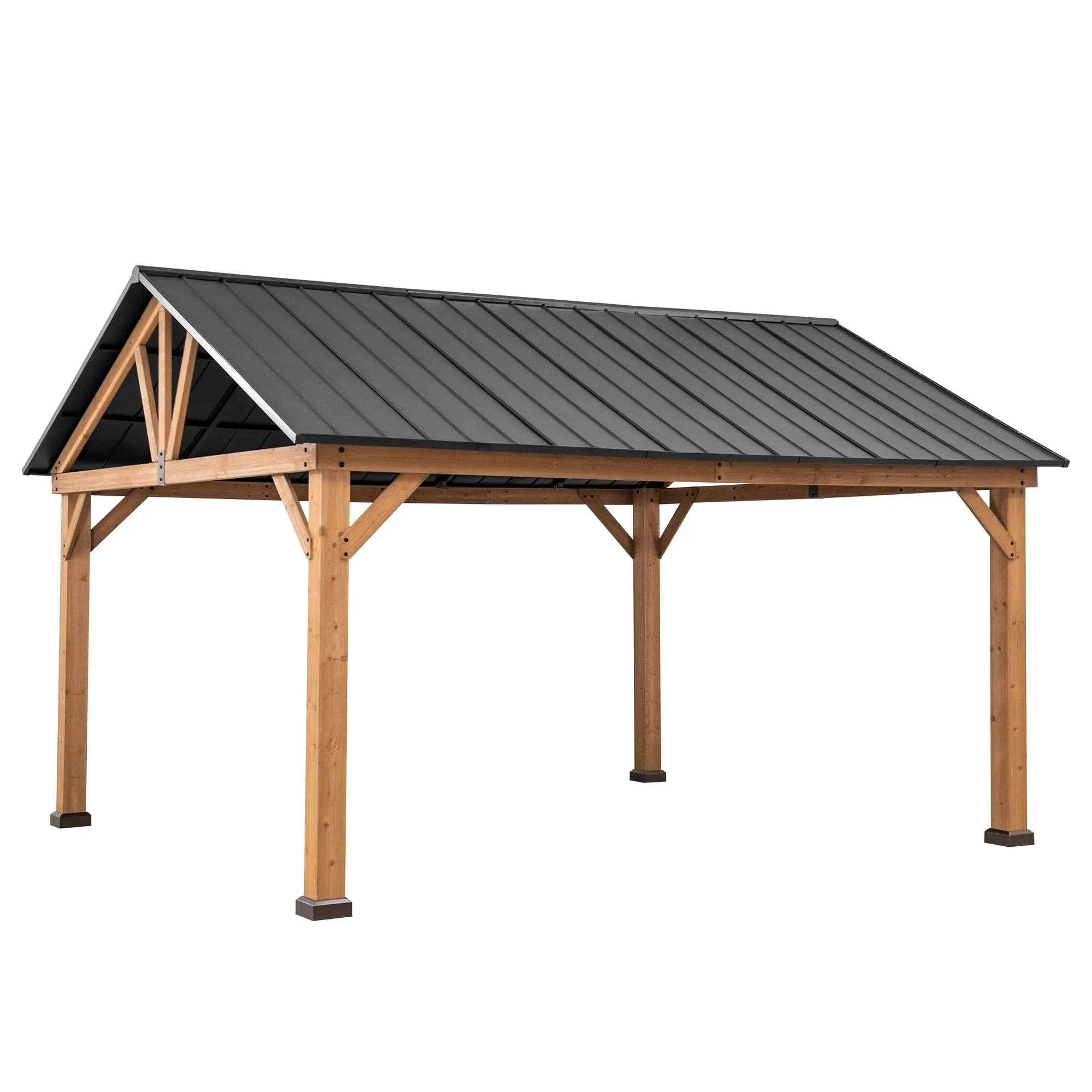 SUNJOY Outdoor Patio 13x15 Wooden Frame Steel Gable Roof Backyard Hardtop Gazebo/Pavilion with Ceiling Hook