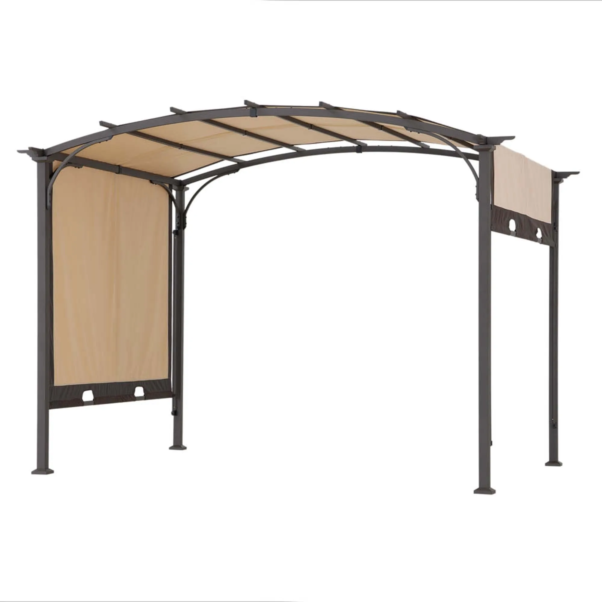 SUNJOY Outdoor Patio 9.5x11 Modern Tan Metal Arched Pergola Kit with Adjustable Canopy