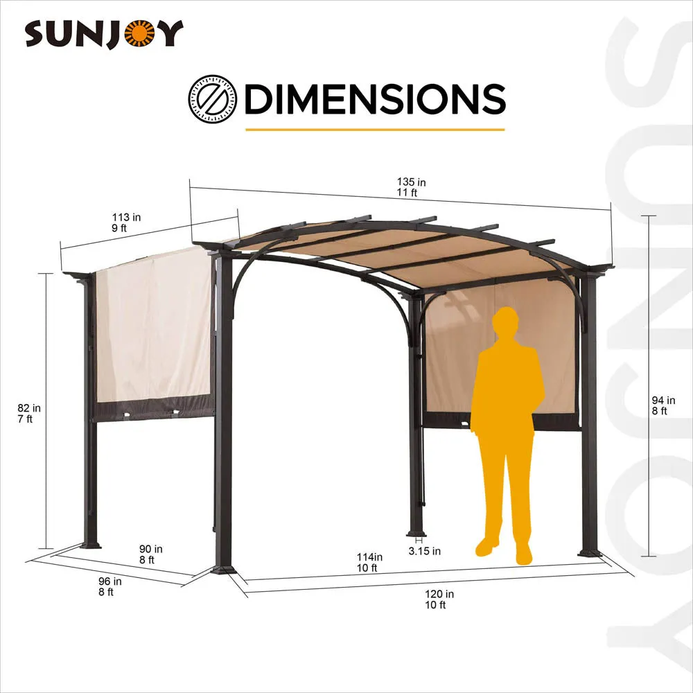 SUNJOY Outdoor Patio 9.5x11 Modern Tan Metal Arched Pergola Kit with Adjustable Canopy