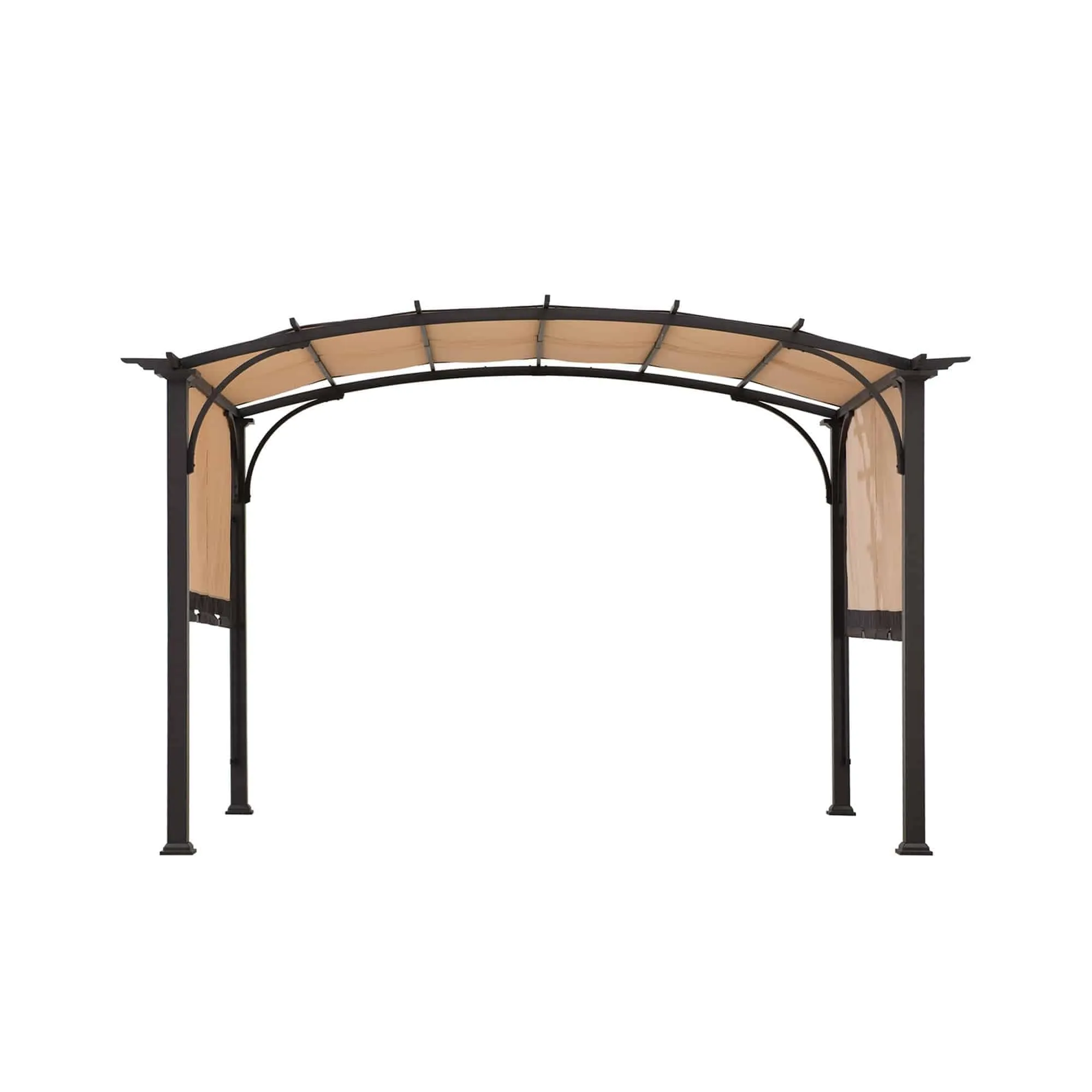 SUNJOY Outdoor Patio 9.5x11 Modern Tan Metal Arched Pergola Kit with Adjustable Canopy