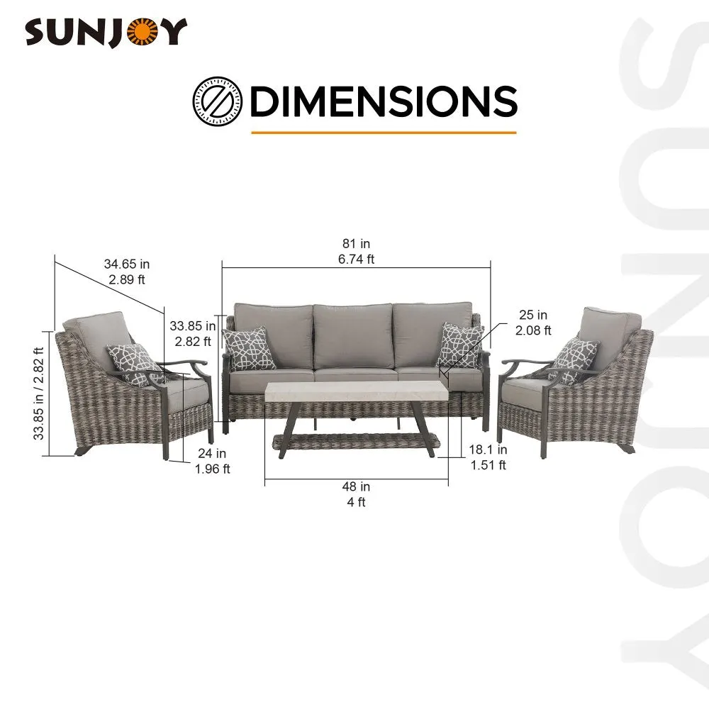 SUNJOY Sun Valley 4-piece Aluminum Deep Seating Set with Sunbrella® Cushions and Coffee Table