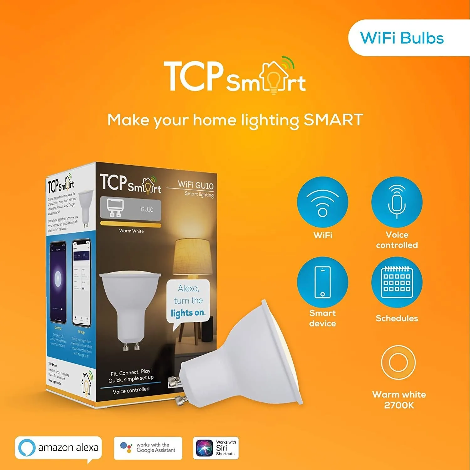 TCP Warm White GU10 Wifi Smart Led Bulb - LGU35OWW2527