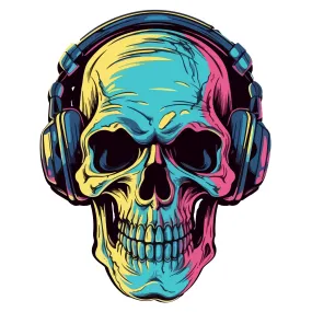 Thinking how Skull listerning to Music with Headphones Art Wall Sticker for Wall Decoration (12.5x15.6 inch)