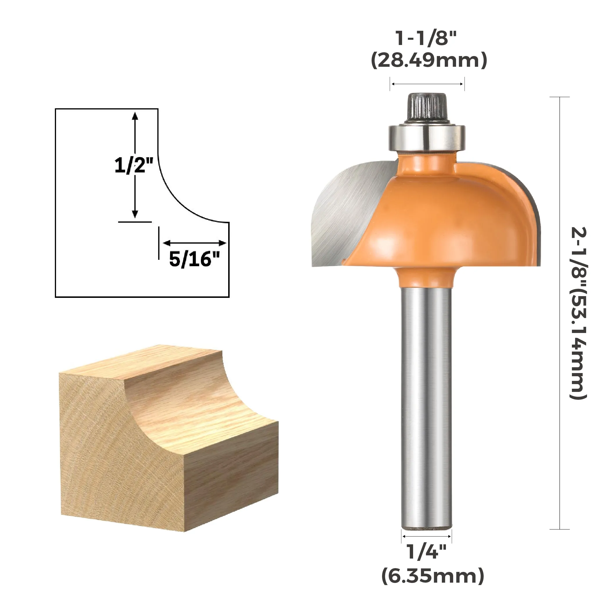 toolant Cove Router Bits for Edge Forming, 1/4-Inch Shank 5/16-Inch Radius, Carbide-Tipped Milling Cutter for Woodworking