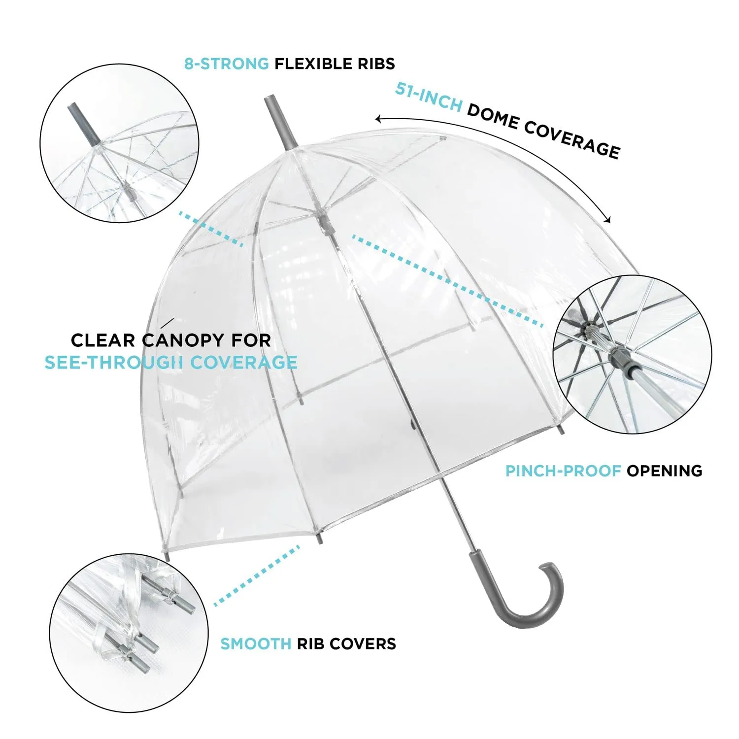 Totes Women's Clear Bubble Umbrella Transparent Dome Design