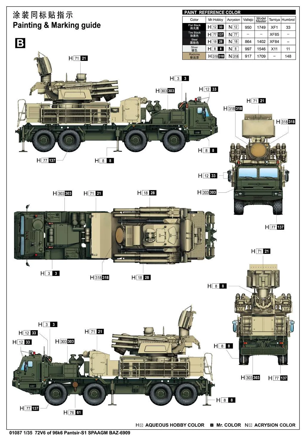 Trumpeter 01087 72V6 of 96k6 Pantsir-S1 SPAAGM BAZ-6909 1/35 Model Kit