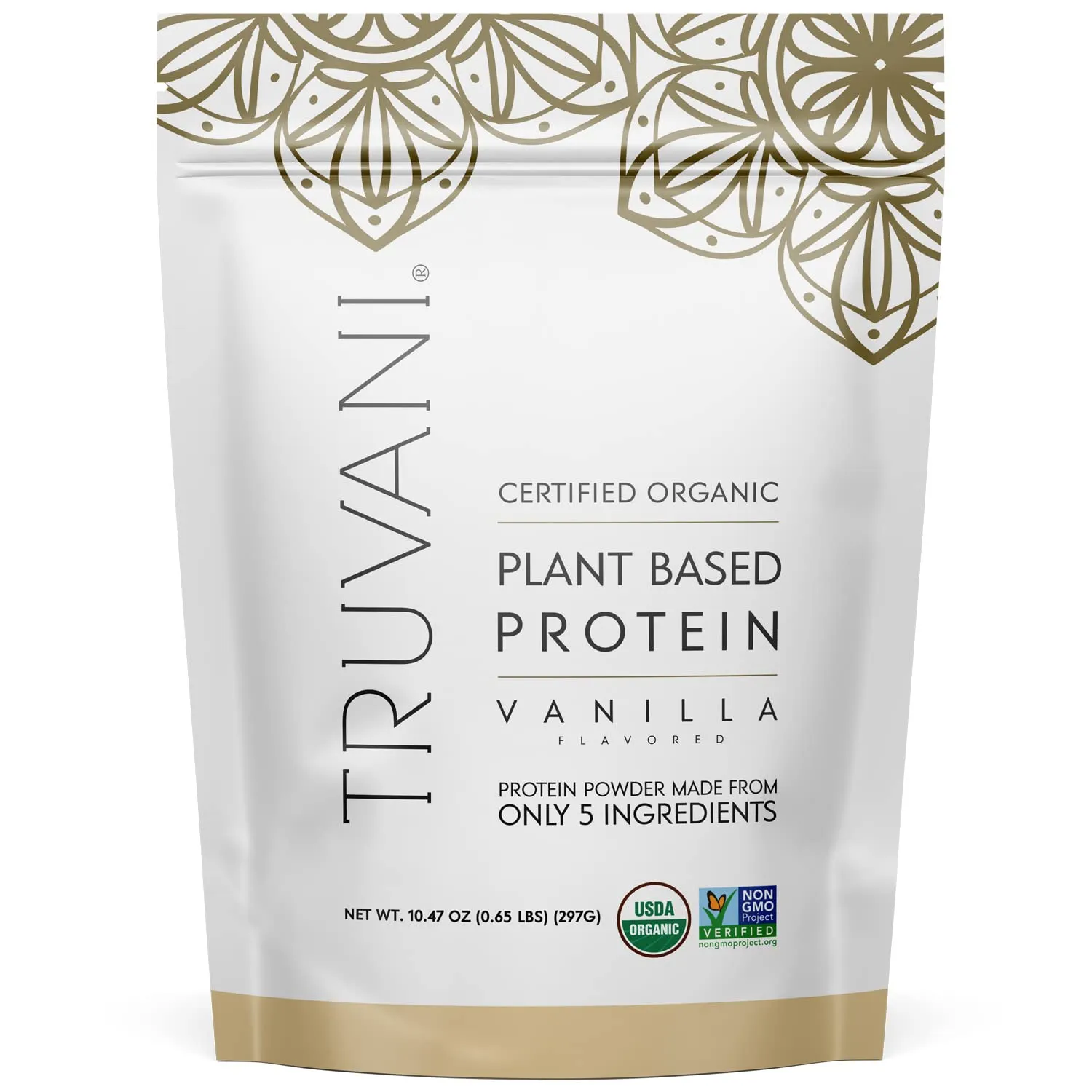 Truvani Organic Vegan Pea Protein Powder Vanilla 10 Servings Plant Based