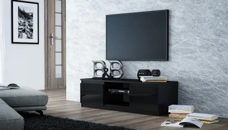 TV STAND GLASS 120CM BLACK/BLACK GLOSS