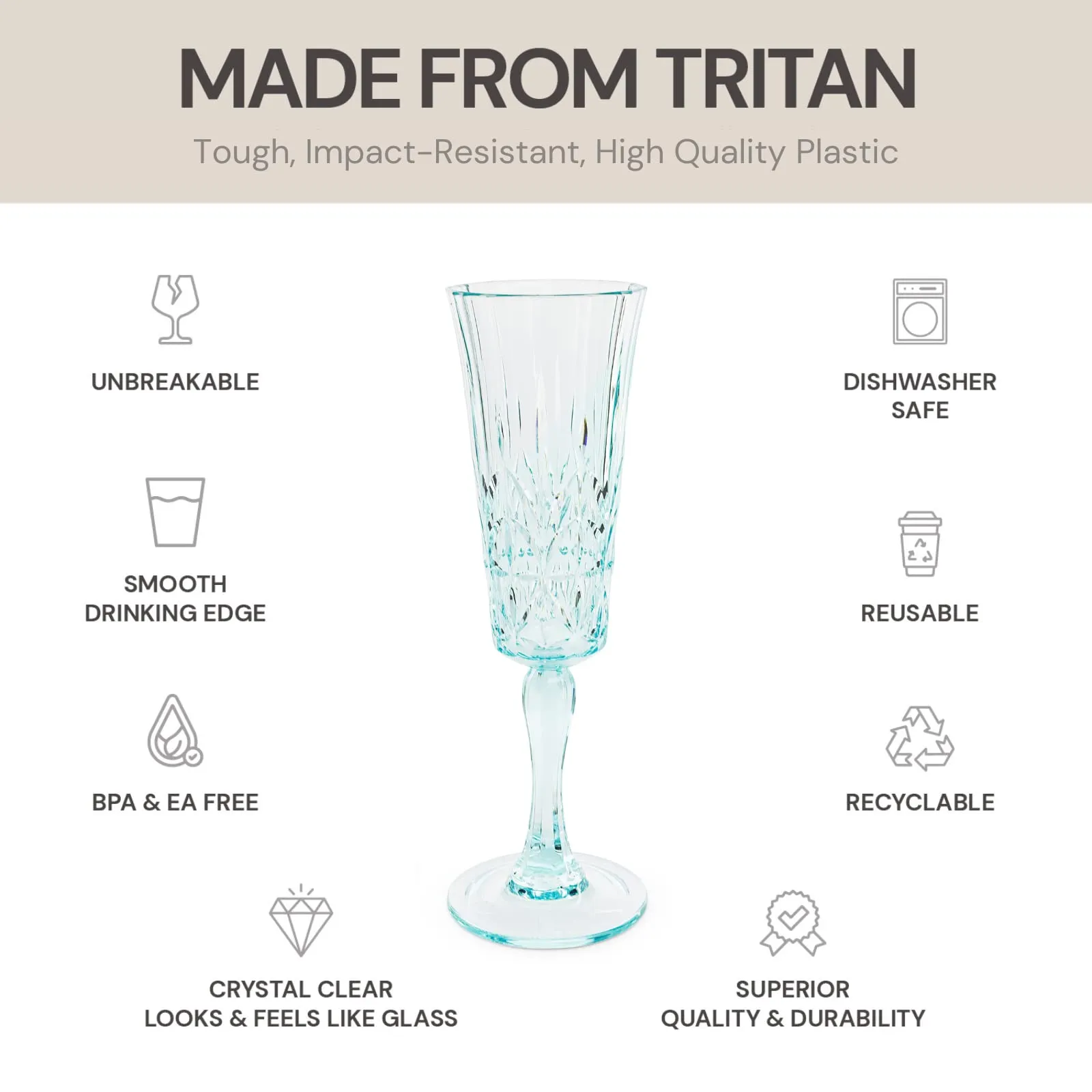 Unbreakable Tritan Plastic Champagne Flutes Set of 4