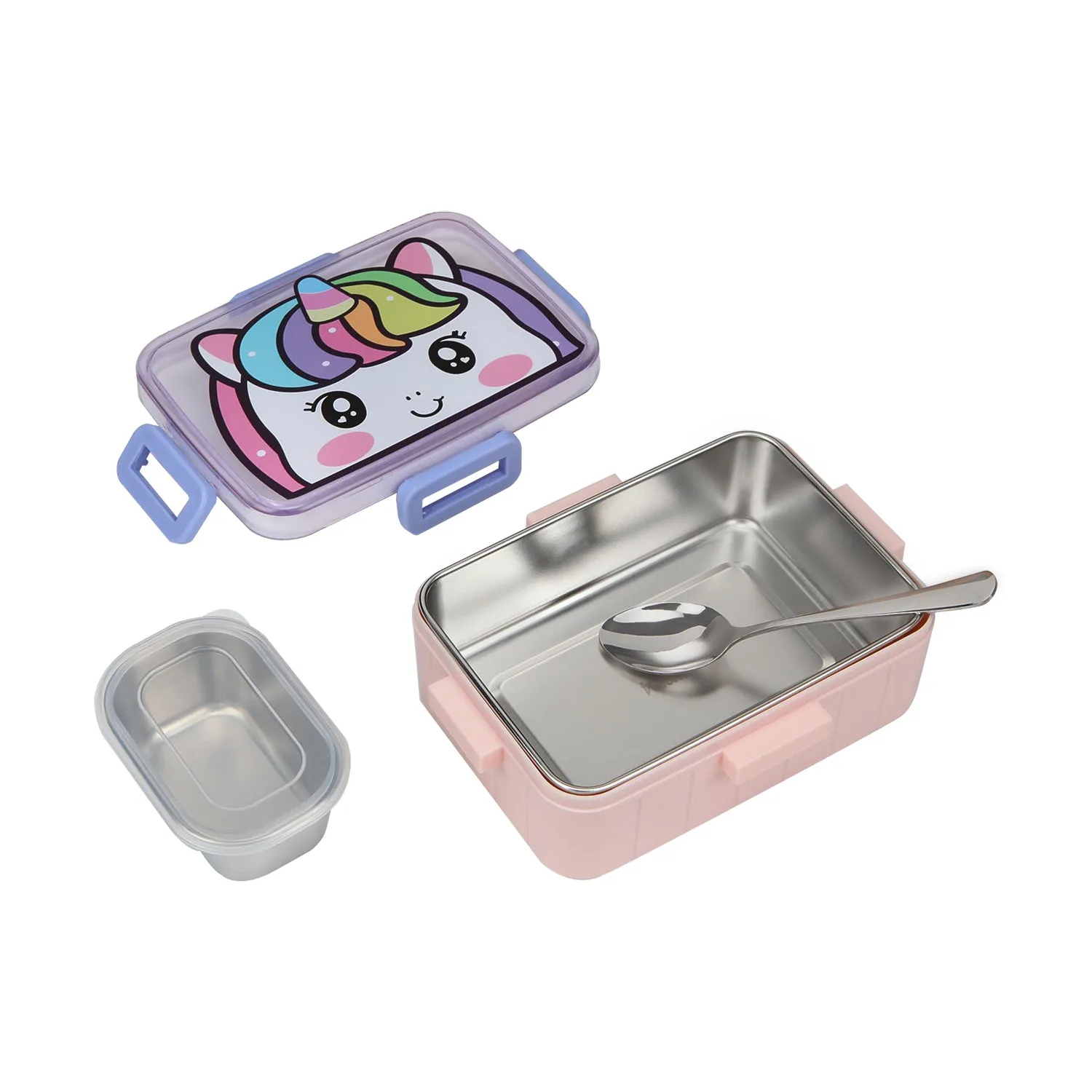 UNICON PRINT LUNCH BOX WITH SEPARATE COMPARTMENT & SPOON - PINK