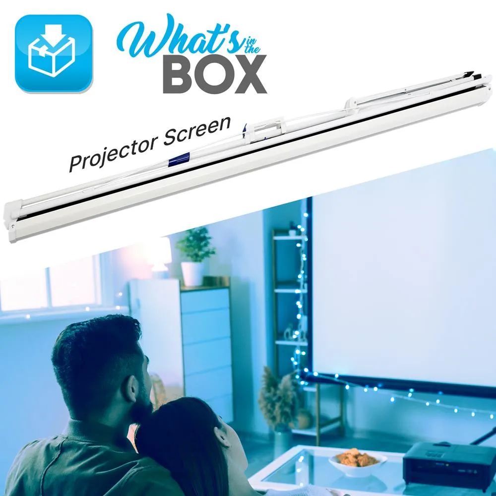 Universal 84-Inch Floor Standing Portable Fold-Out Roll-Up Tripod Manual Projector Screen (50.0'' X 66.9'') Matte White Surface