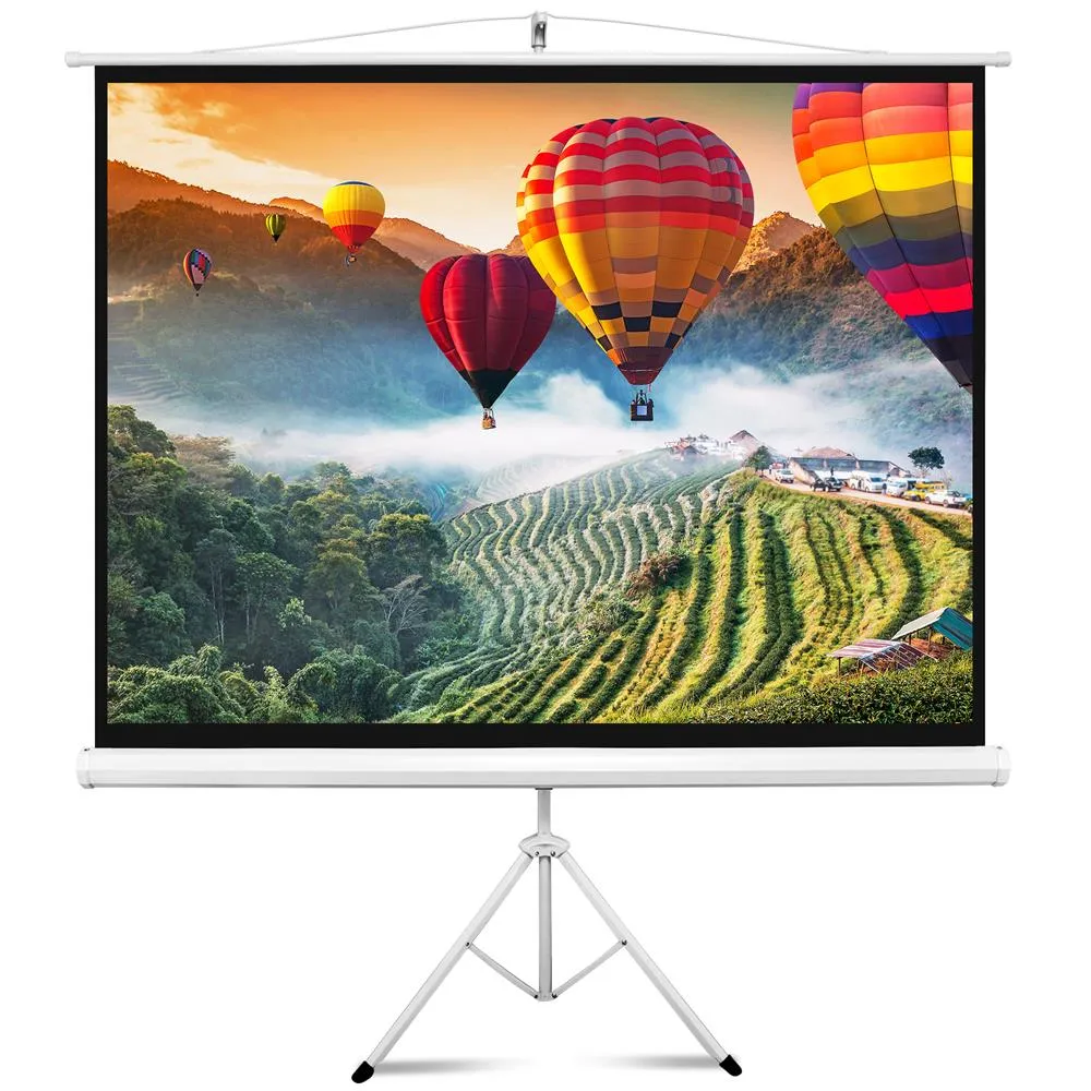 Universal 84-Inch Floor Standing Portable Fold-Out Roll-Up Tripod Manual Projector Screen (50.0'' X 66.9'') Matte White Surface