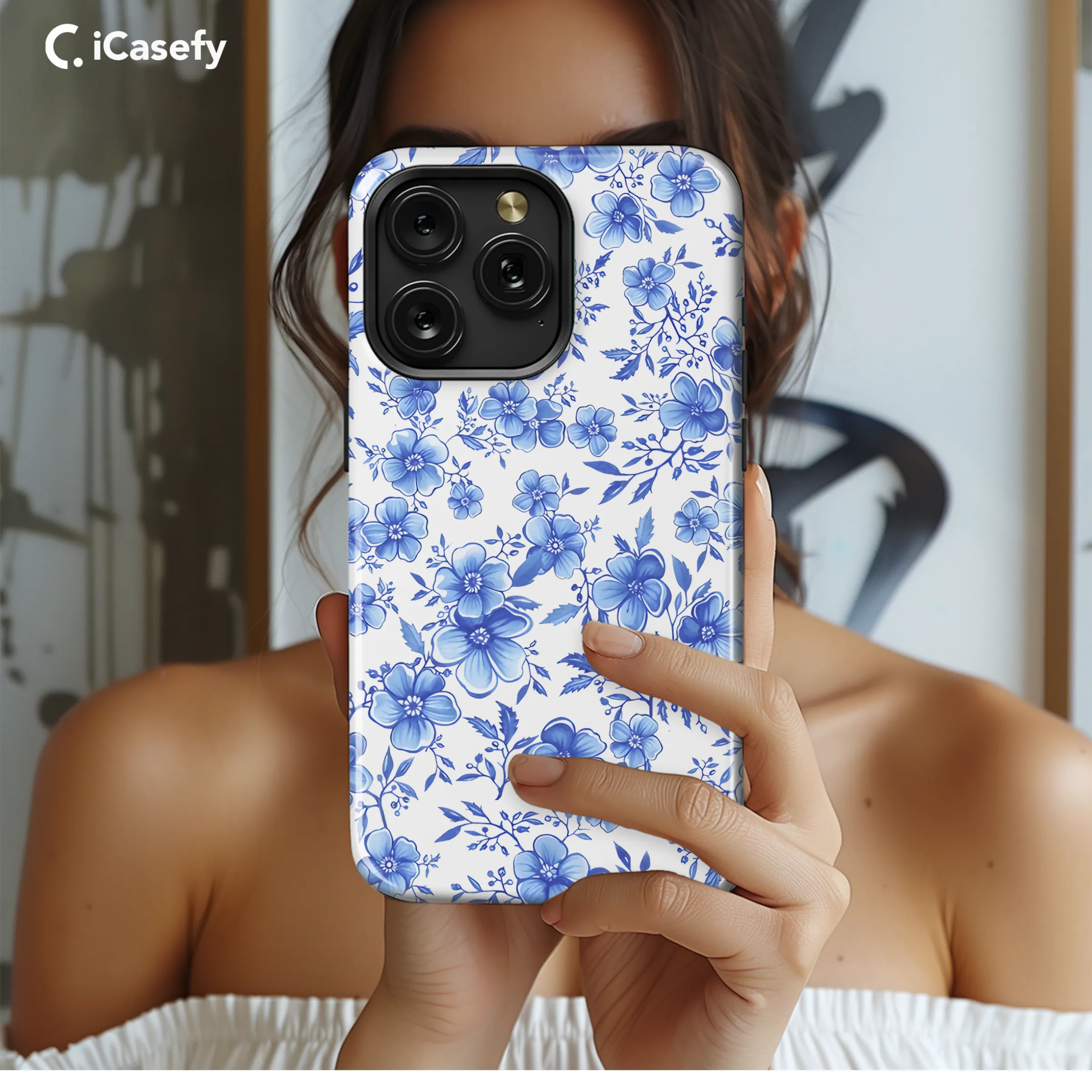 Vintage Floral Wildflower Blue Toile De Jouy Phone Case iPhone Samsung Cover Pixel 1842