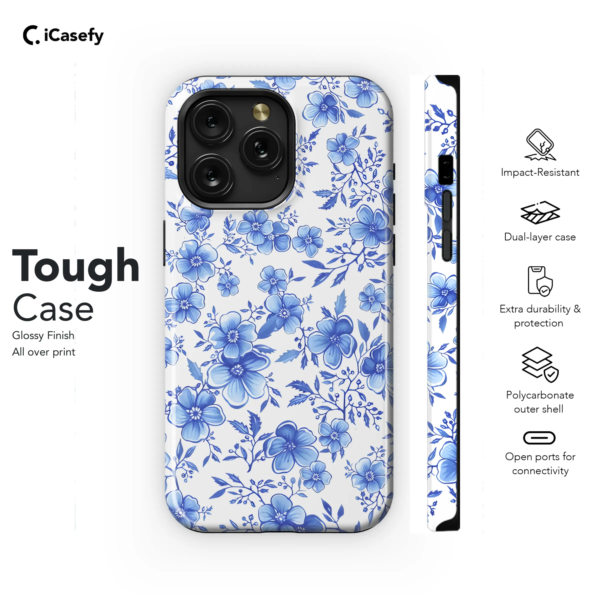 Vintage Floral Wildflower Blue Toile De Jouy Phone Case iPhone Samsung Cover Pixel 1842