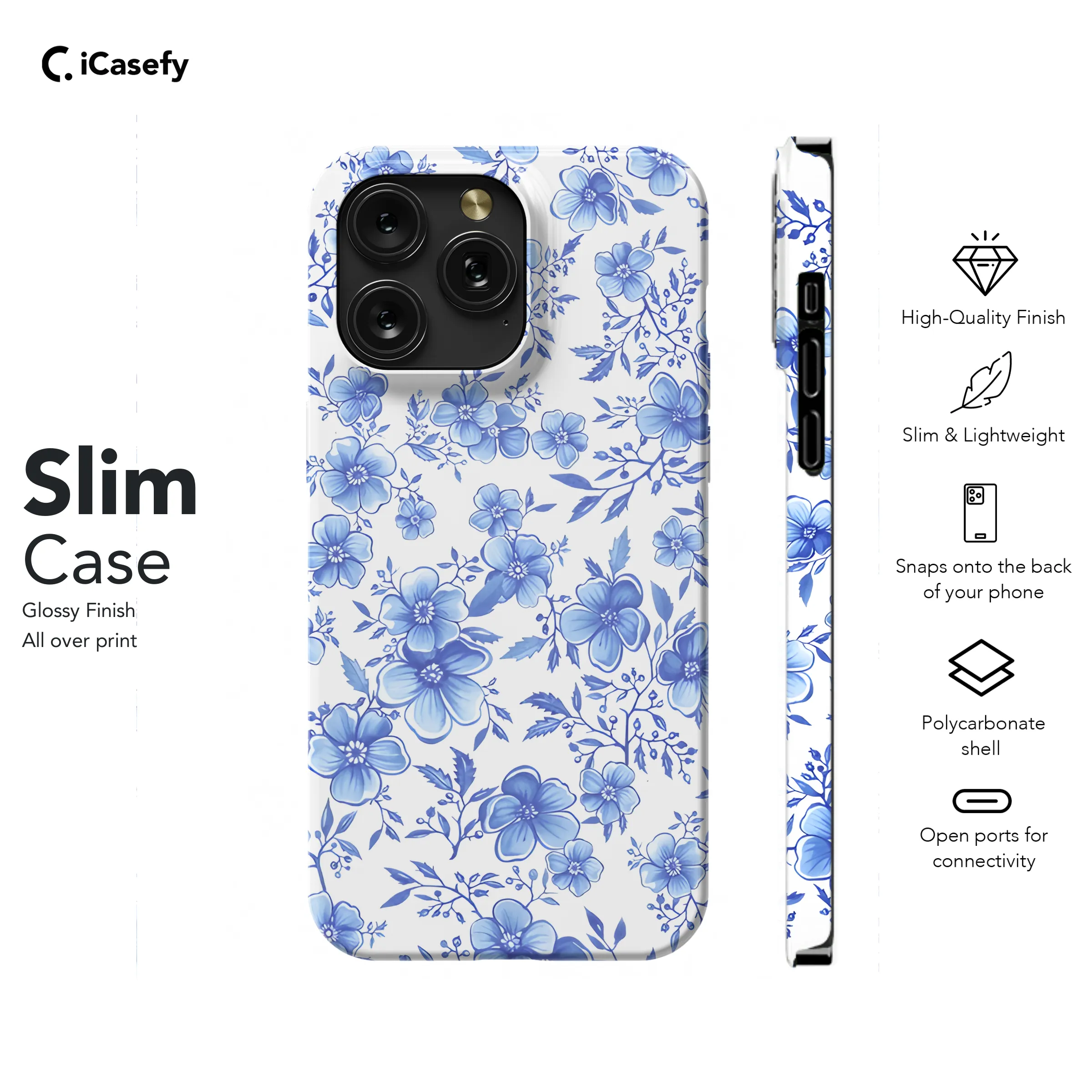 Vintage Floral Wildflower Blue Toile De Jouy Phone Case iPhone Samsung Cover Pixel 1842