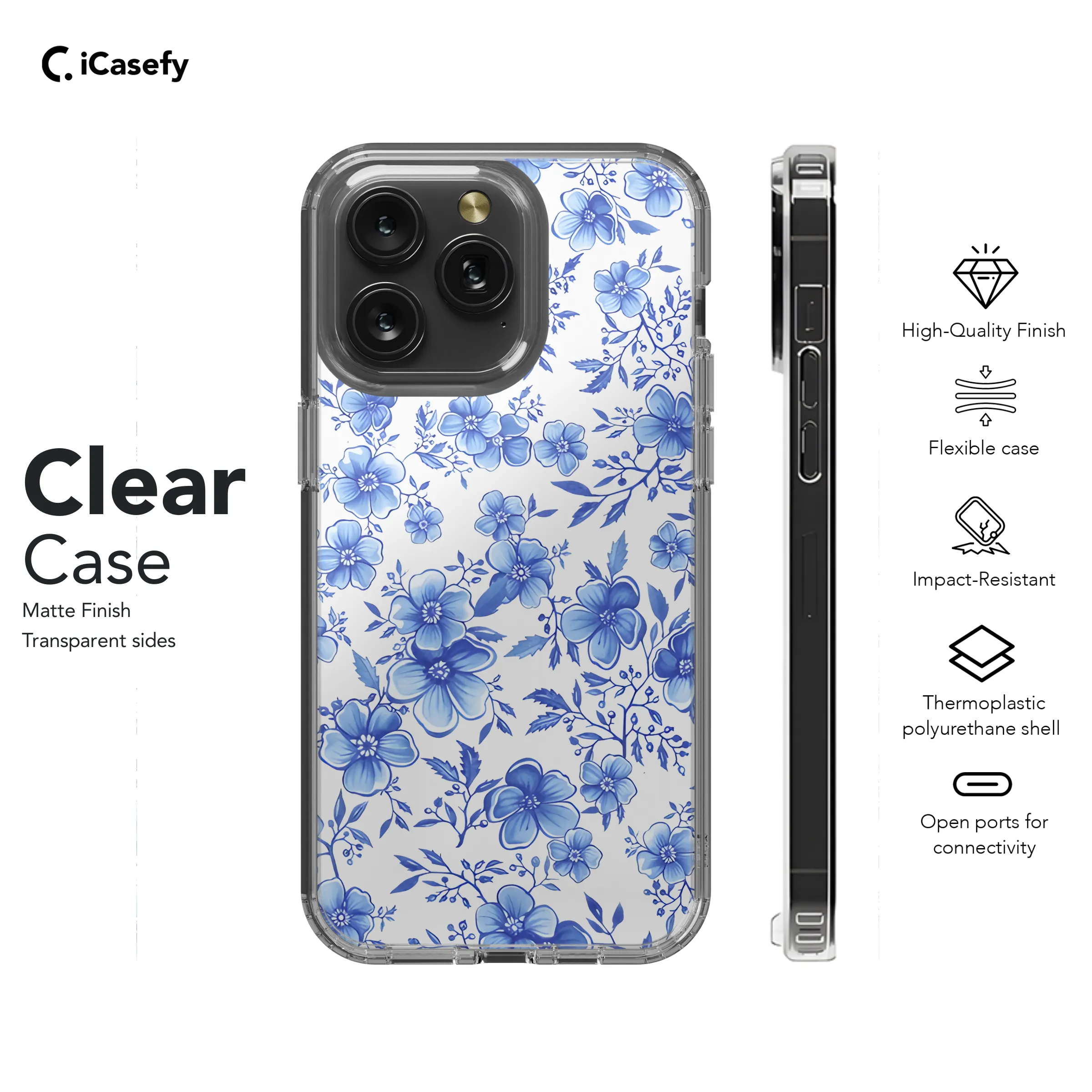 Vintage Floral Wildflower Blue Toile De Jouy Phone Case iPhone Samsung Cover Pixel 1842