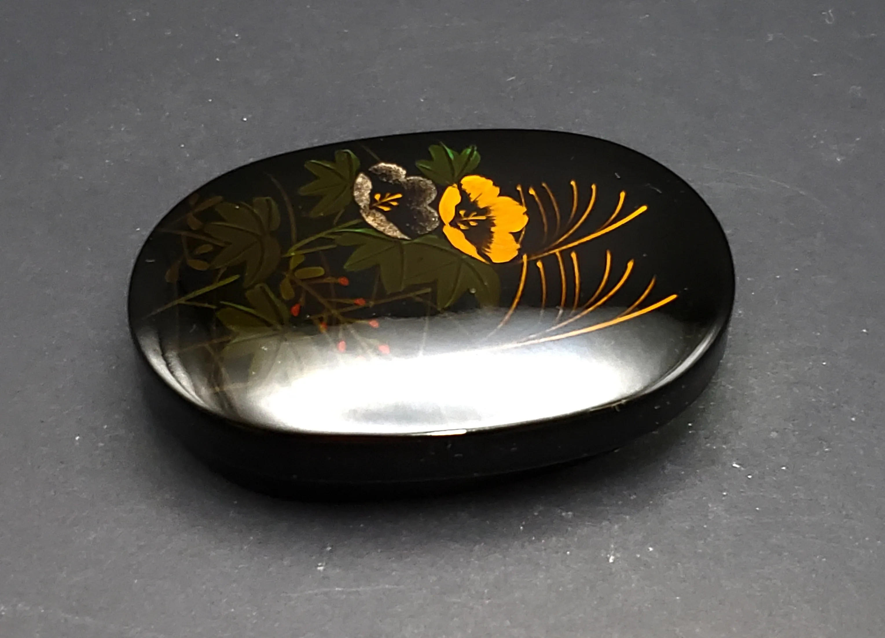 Vintage Oval Lacquer Hand Painted Box