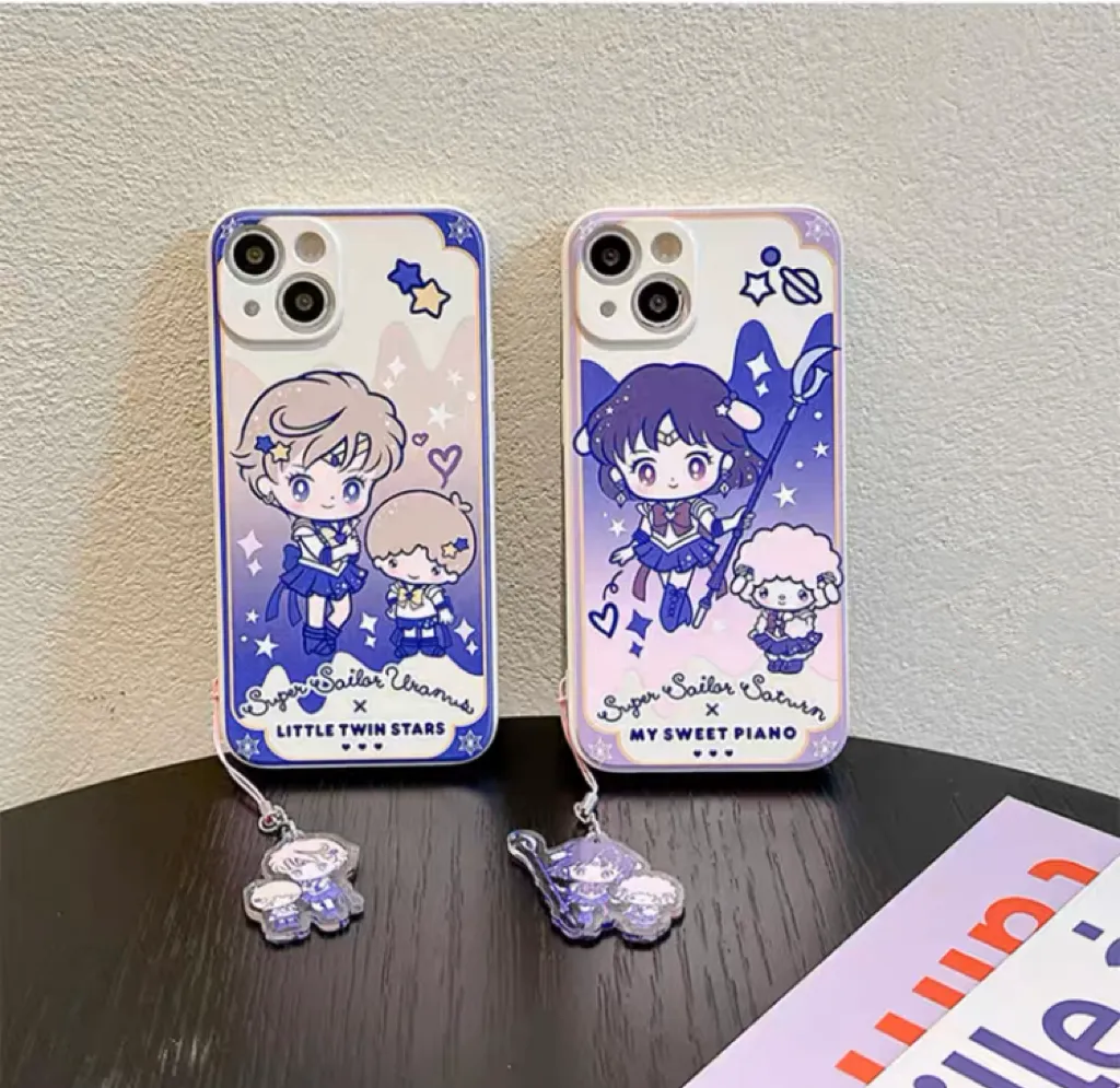 White Japanese Cartoon Sailor Girl X Little Twin Stars Piano PC iPhone Case 6 7 8 PLUS SE2 XS XR X 11 12 13 14 15 Pro Promax 12mini 13mini