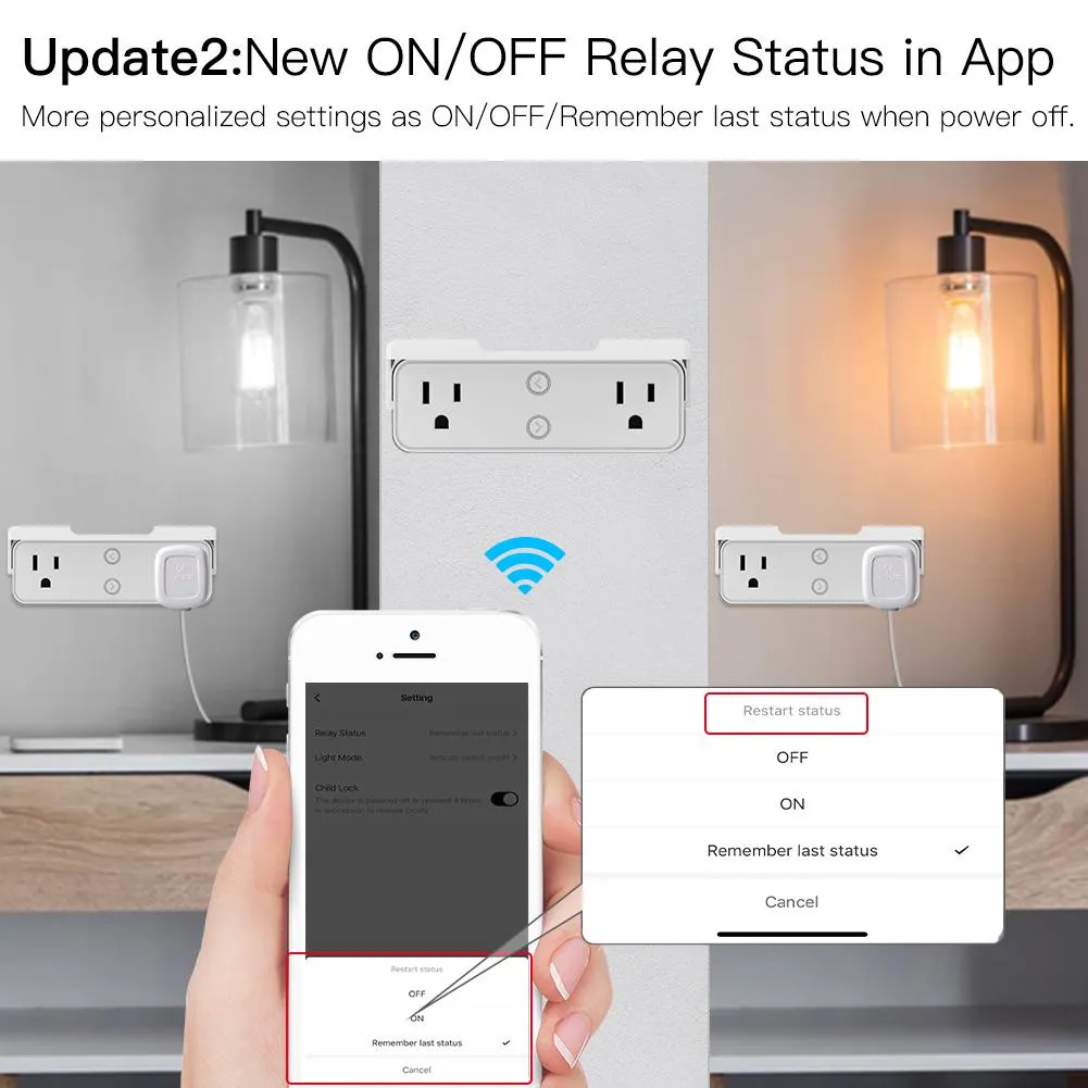 Wi-Fi Smart Outlet Extender Multi Plug Socket Outlet Shelf with Nightlight Relay Status and Light Mode Adjustable US