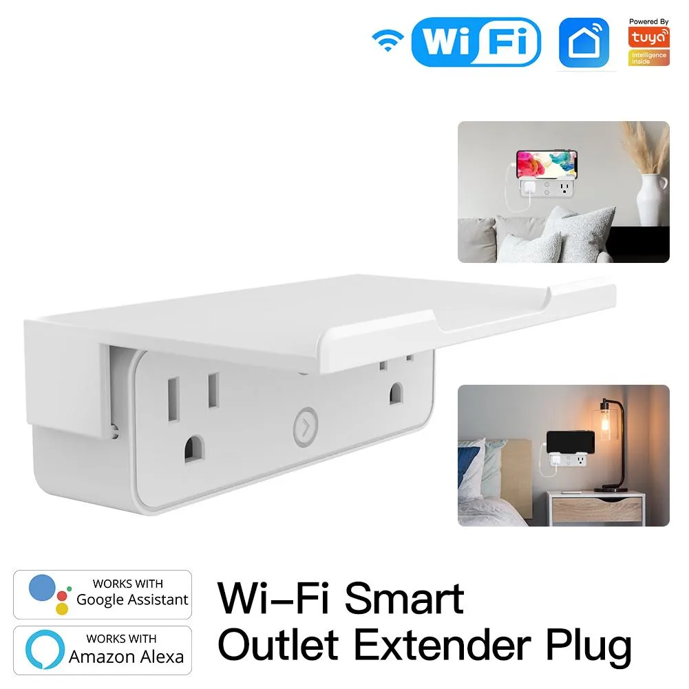 Wi-Fi Smart Outlet Extender Multi Plug Socket Outlet Shelf with Nightlight Relay Status and Light Mode Adjustable US