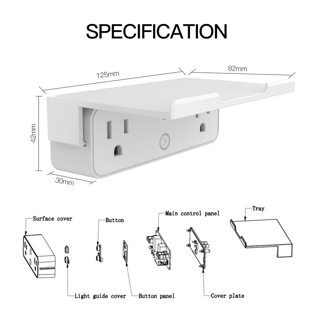 Wi-Fi Smart Outlet Extender Multi Plug Socket Outlet Shelf with Nightlight Relay Status and Light Mode Adjustable US