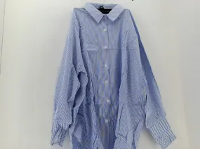 Women's Blue Striped Smocked Cuffed Loose Fit Long Sleeve Top XLarge