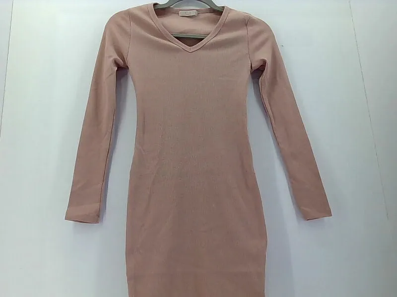 Women's Pink Long Sleeve Slim Fit Dress - Small