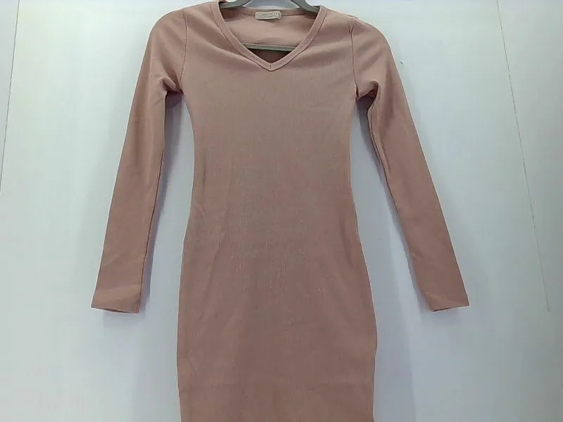 Women's Pink Long Sleeve Slim Fit Dress - Small