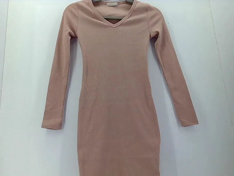 Women's Pink Long Sleeve Slim Fit Dress - Small