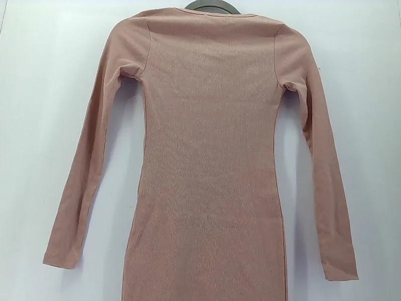 Women's Pink Long Sleeve Slim Fit Dress - Small