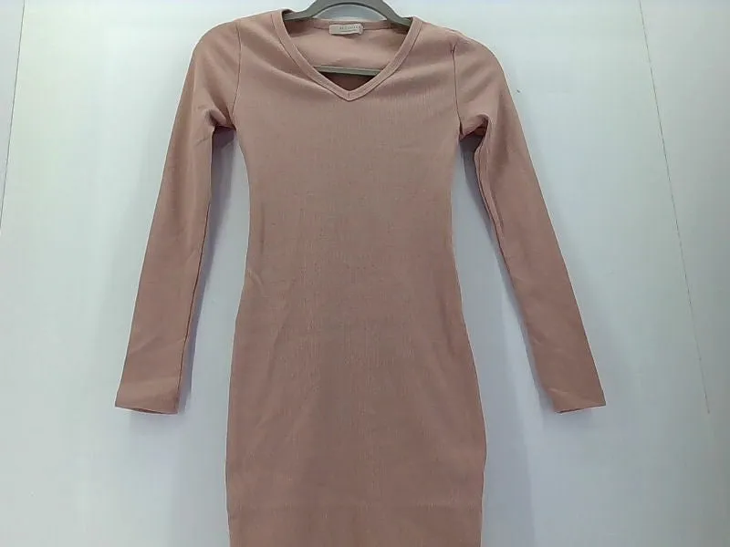 Women's Pink Long Sleeve Slim Fit Dress - Small