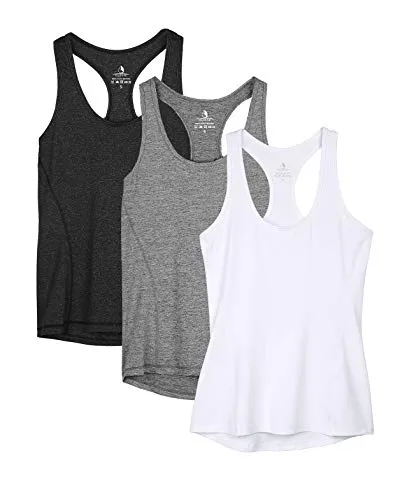 Women's Racerback Workout Tank Tops - Pack of 3 (M, Black/Gray/White)