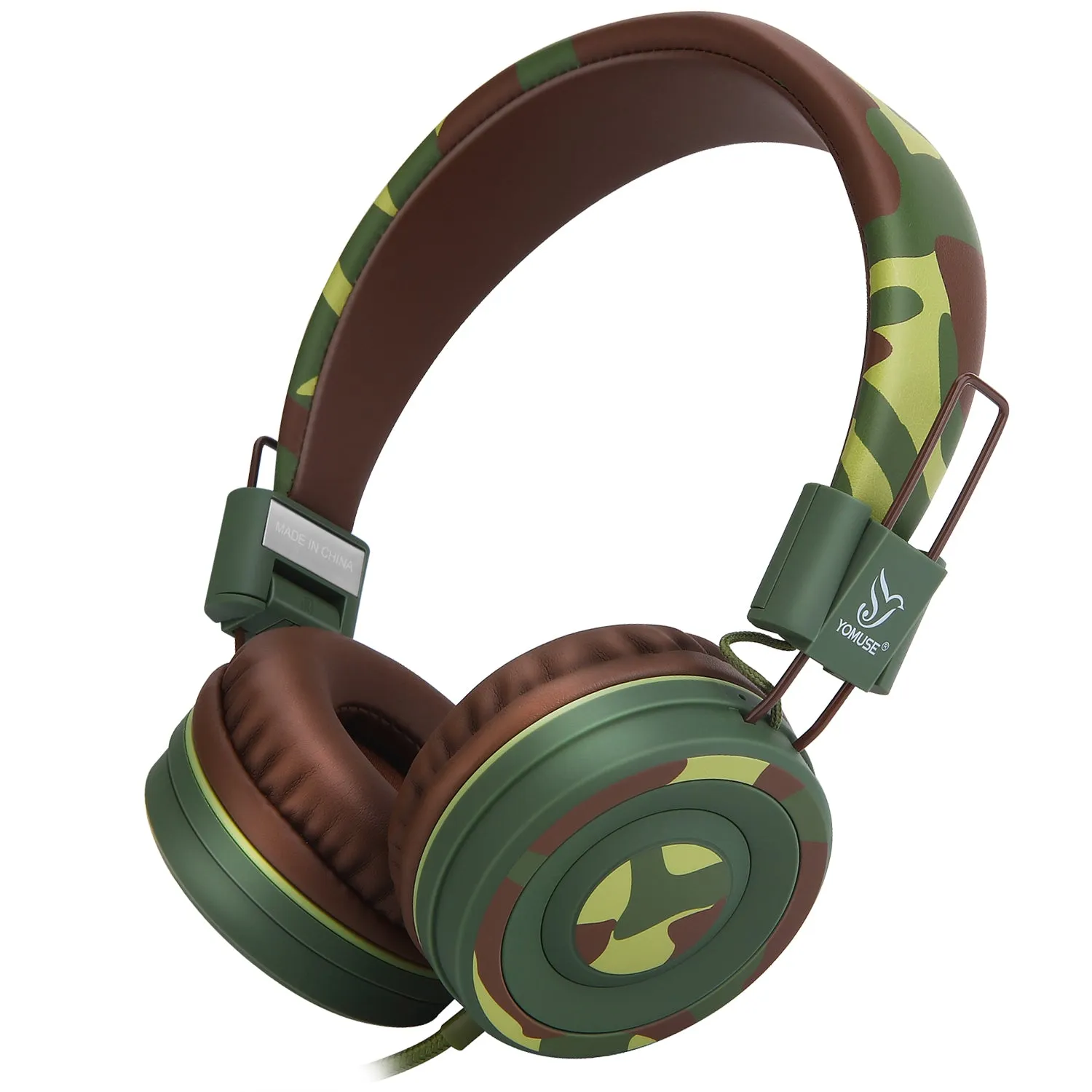 Yomuse Camo Foldable Wired Headphones with Microphone for Kids Boys Girls Adults