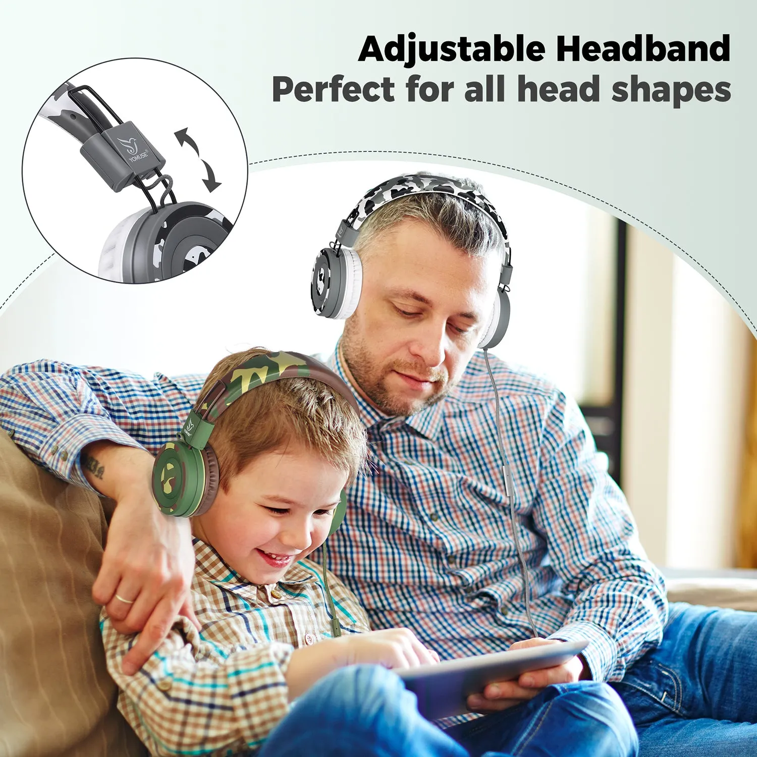 Yomuse Camo Foldable Wired Headphones with Microphone for Kids Boys Girls Adults