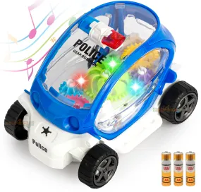 Zest 4 Toyz Musical Toy Battery Operated Transparent Gear Police Car Toys for Kids with Bump & Go Action for Kids Light & Sound Toys (Pack of 1) Battery Included (Random Color)