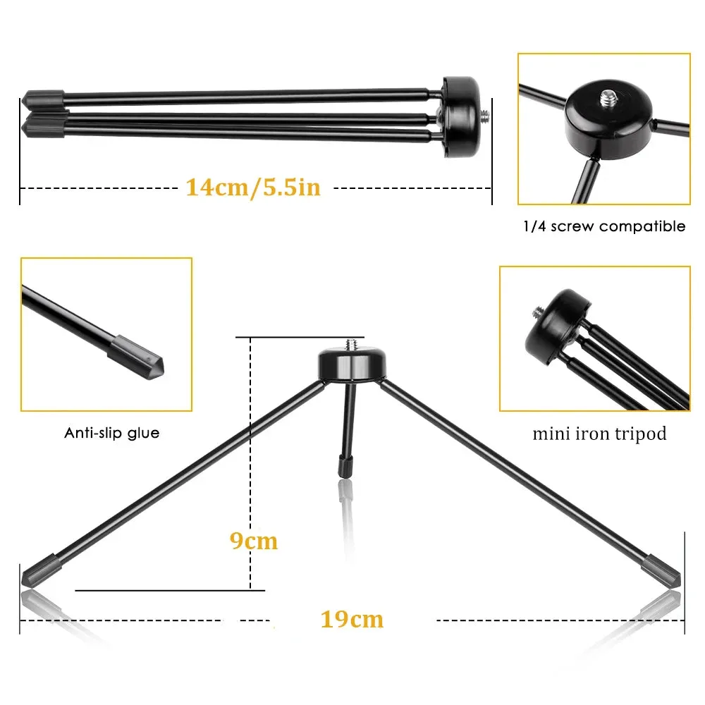 ZOMEI Desktop Tabletop Stand 1/4in Metal Portable Mini Tripod for Mobile Phone Micro Photography RGB Ring Light LED Video Light.